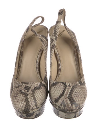 Brian Atwood Snakeskin Animal Print Slingback Pumps