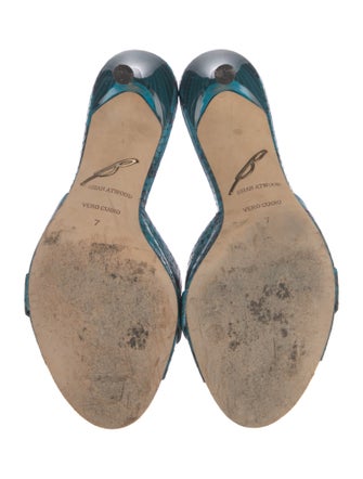 Brian Atwood Snakeskin Animal Print Slides