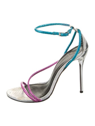 Brian Atwood Embossed Leather Colorblock Pattern Sandals