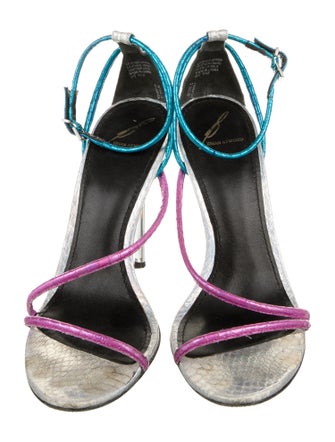Brian Atwood Embossed Leather Colorblock Pattern Sandals