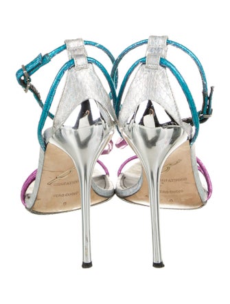 Brian Atwood Embossed Leather Colorblock Pattern Sandals