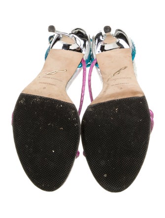 Brian Atwood Embossed Leather Colorblock Pattern Sandals