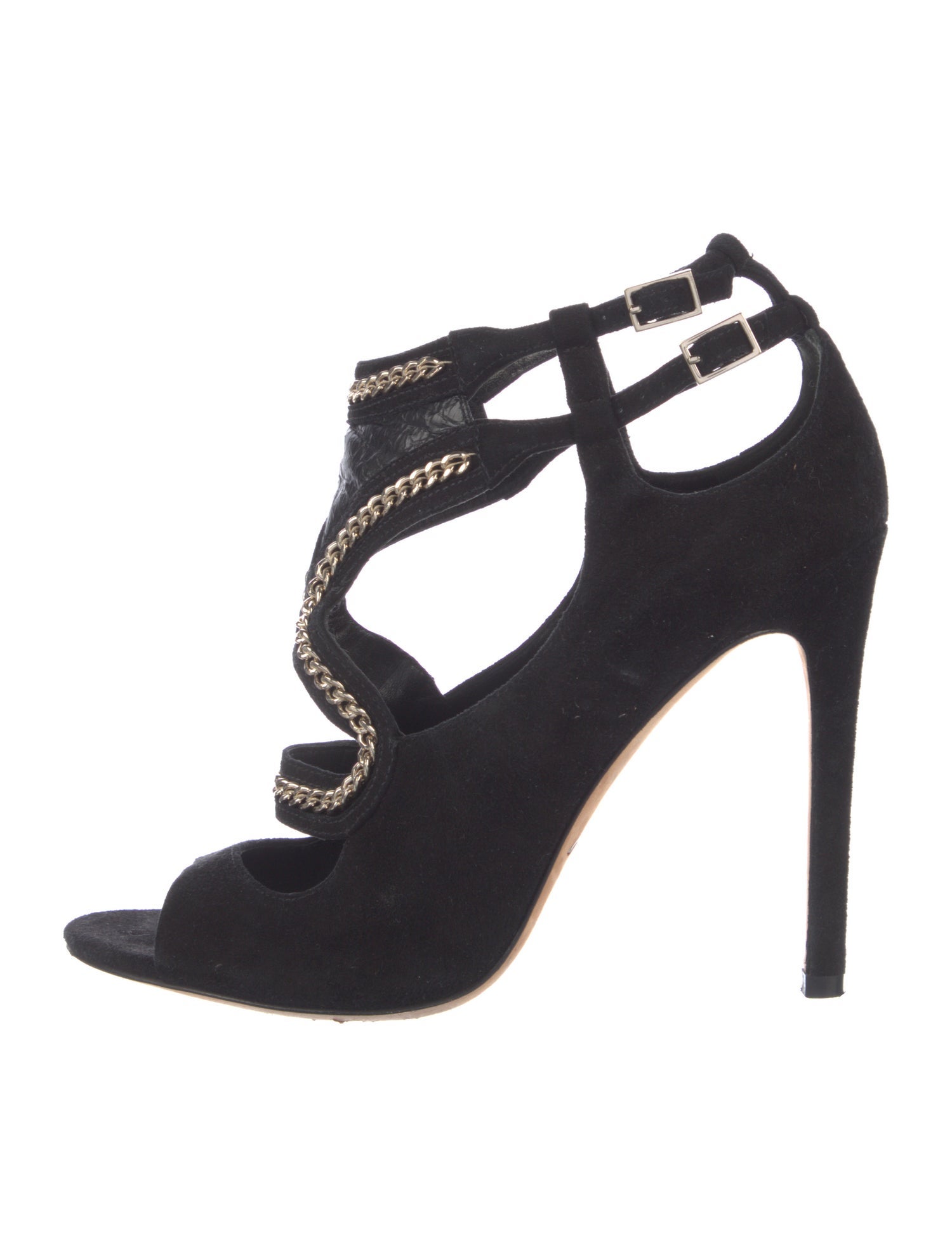 Brian Atwood Chain-Link Accent Suede Sandals