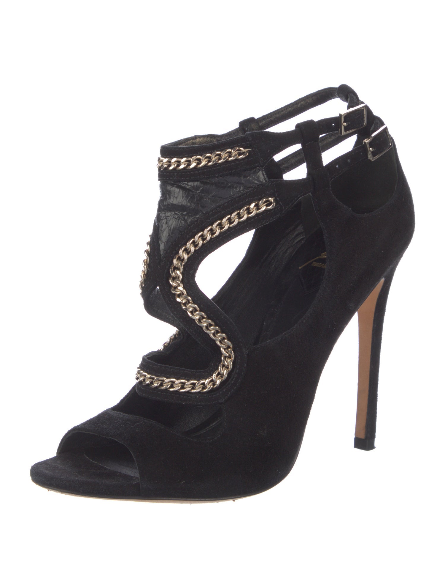 Brian Atwood Chain-Link Accent Suede Sandals