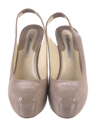 Brian Atwood Leather Glitter Accents Slingback Pumps