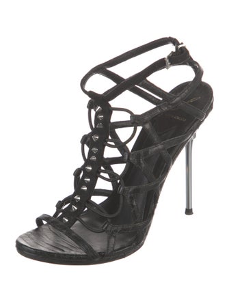 Brian Atwood Leather Studded Accents Slingback Sandals