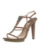 Brian Atwood Suede Crystal Embellishments T-Strap Sandals
