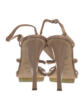 Brian Atwood Suede Crystal Embellishments T-Strap Sandals