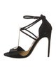 Brian Atwood Satin Crystal Embellishments T-Strap Sandals