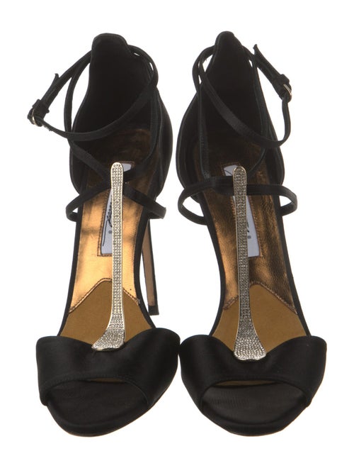 Brian Atwood Satin Crystal Embellishments T-Strap Sandals