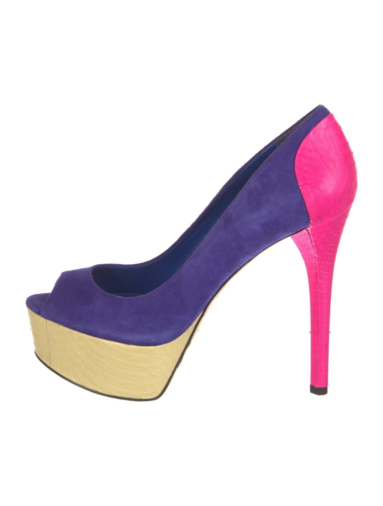 Brian Atwood Suede Colorblock Pattern Pumps