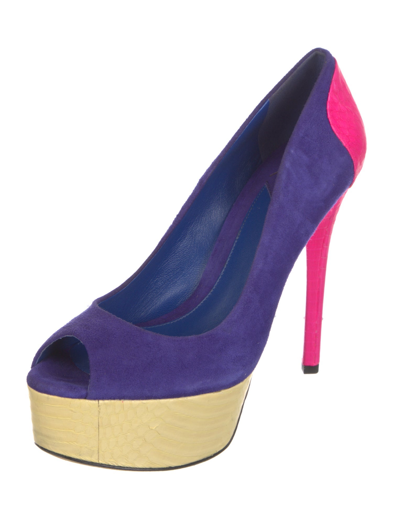 Brian Atwood Suede Colorblock Pattern Pumps