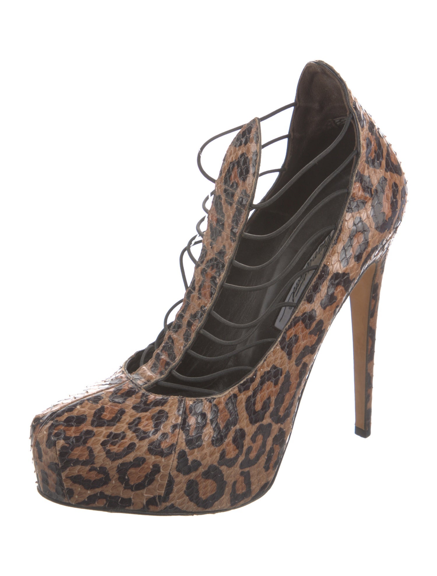 Brian Atwood Snakeskin Animal Print T-Strap Pumps