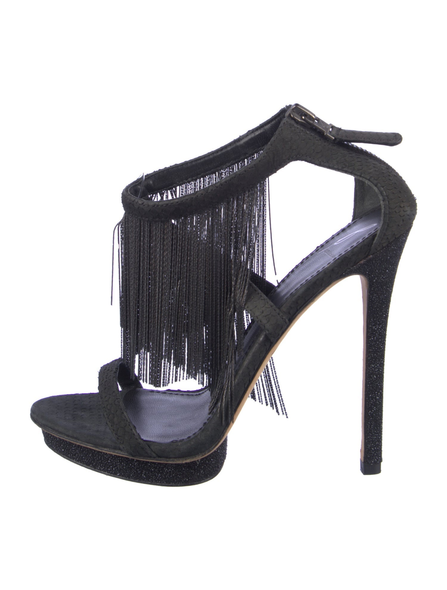 Brian Atwood Suede Chain-Link Accents T-Strap Sandals