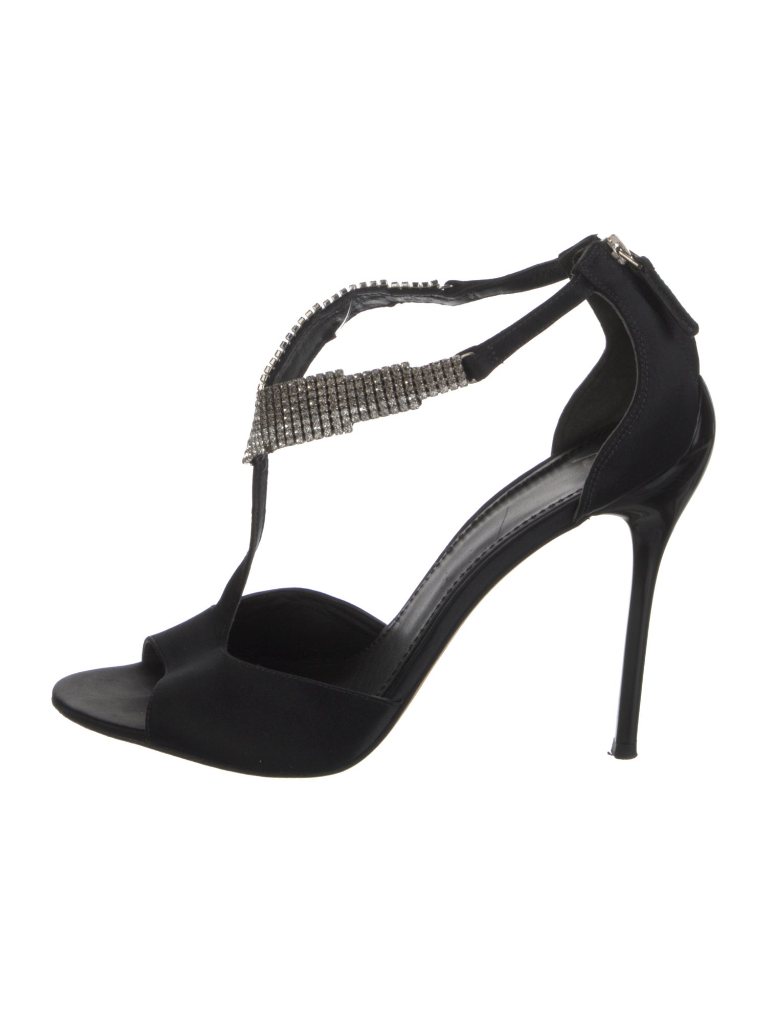 Brian Atwood Satin Crystal Embellishments T-Strap Pumps