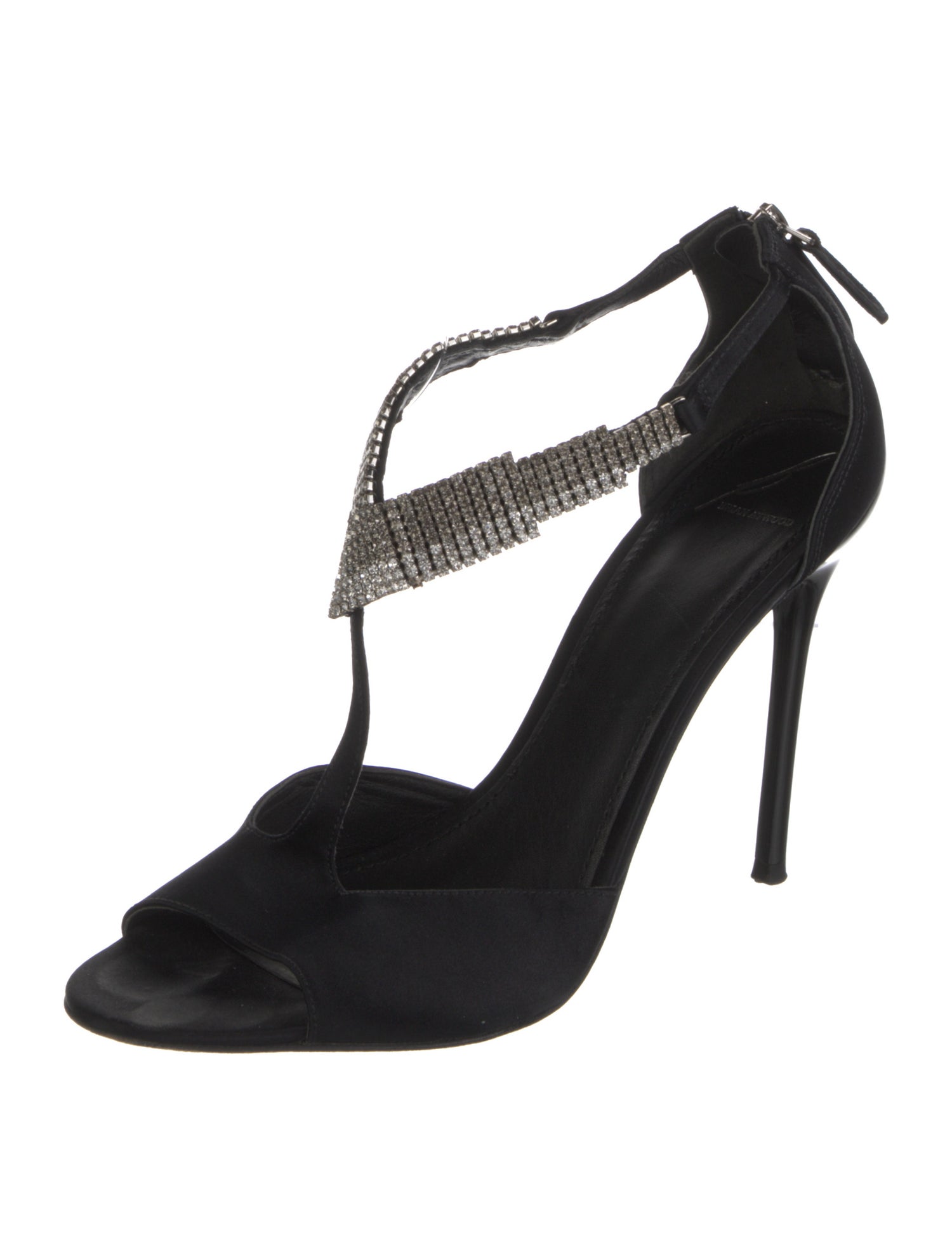 Brian Atwood Satin Crystal Embellishments T-Strap Pumps