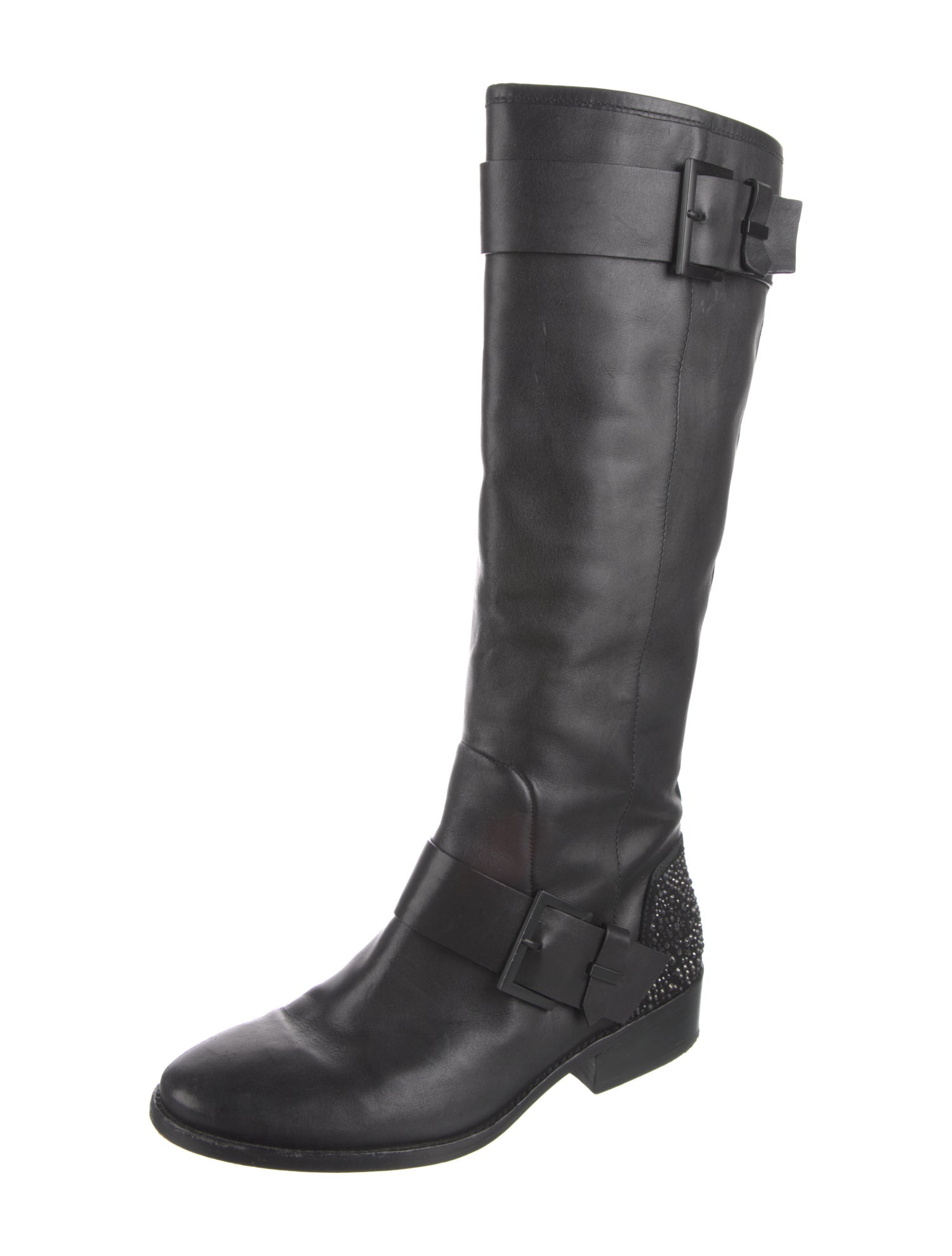 Brian Atwood Leather Crystal Embellishments Riding Boots