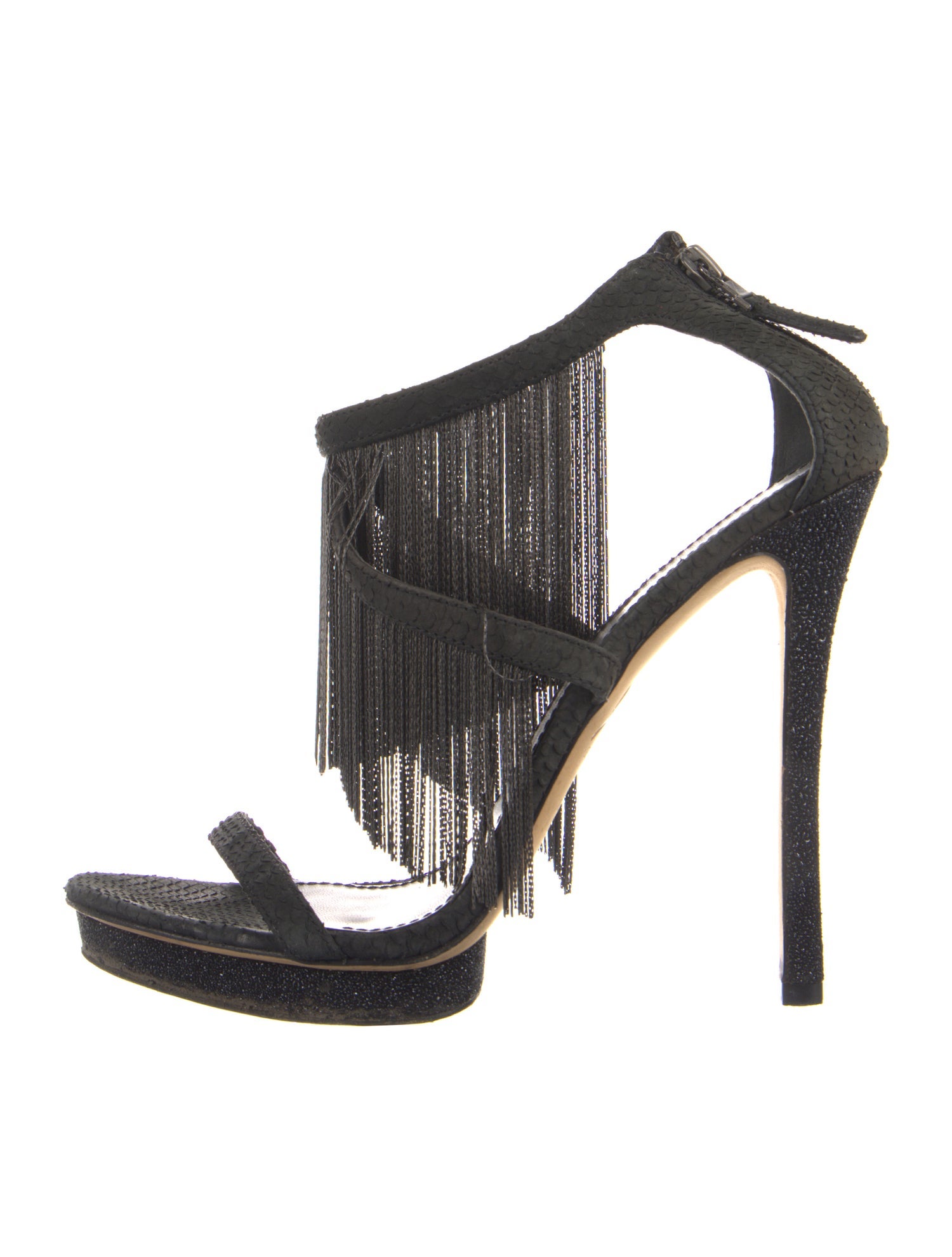 Brian Atwood Embossed Leather Chain-Link Accents Sandals