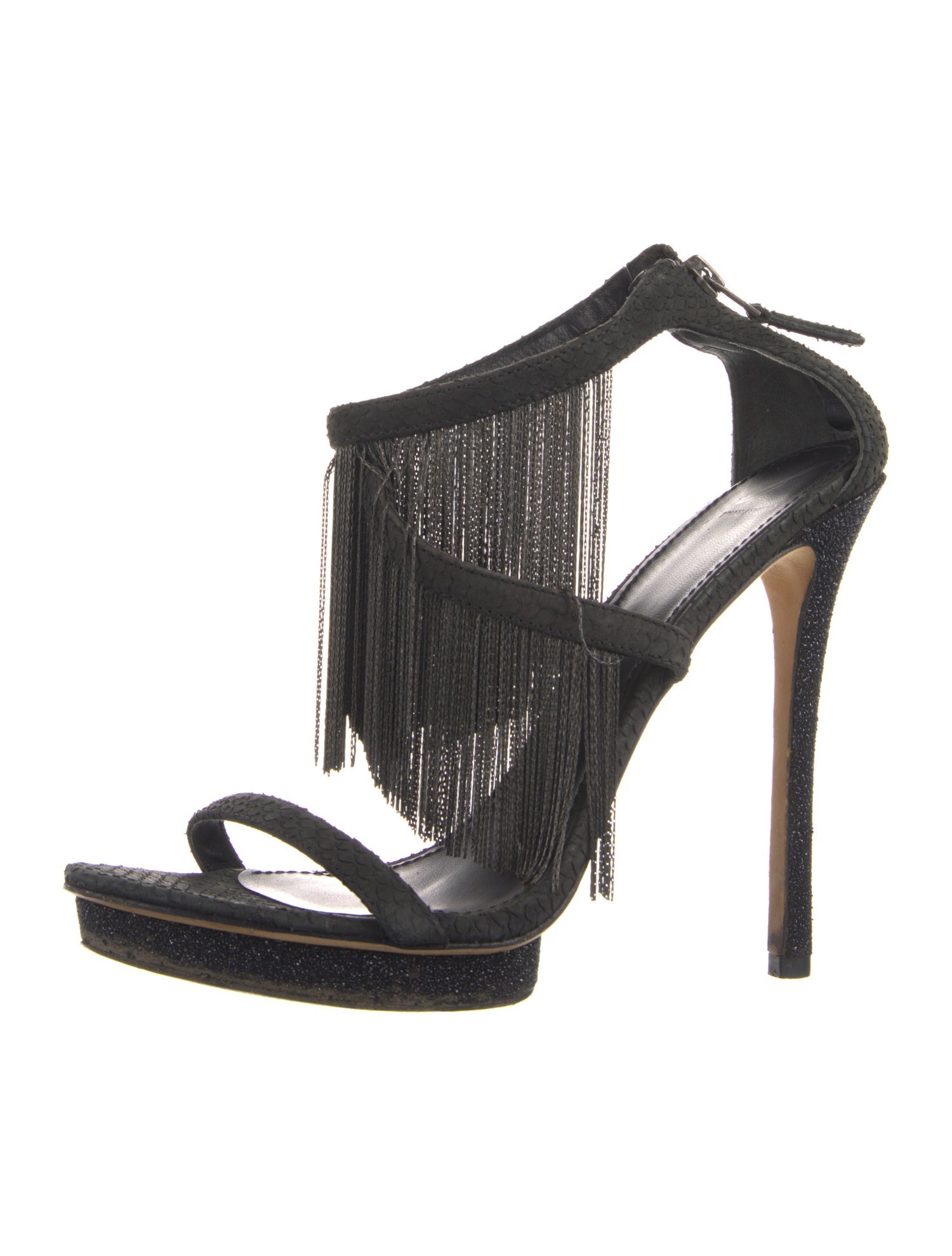 Brian Atwood Embossed Leather Chain-Link Accents Sandals