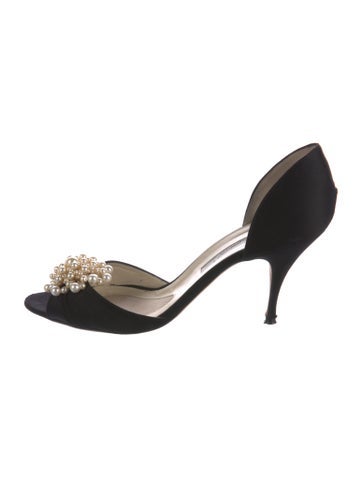 Pre-owned Brian Atwood Satin Crystal Embellishments D'orsay Pumps In Black
