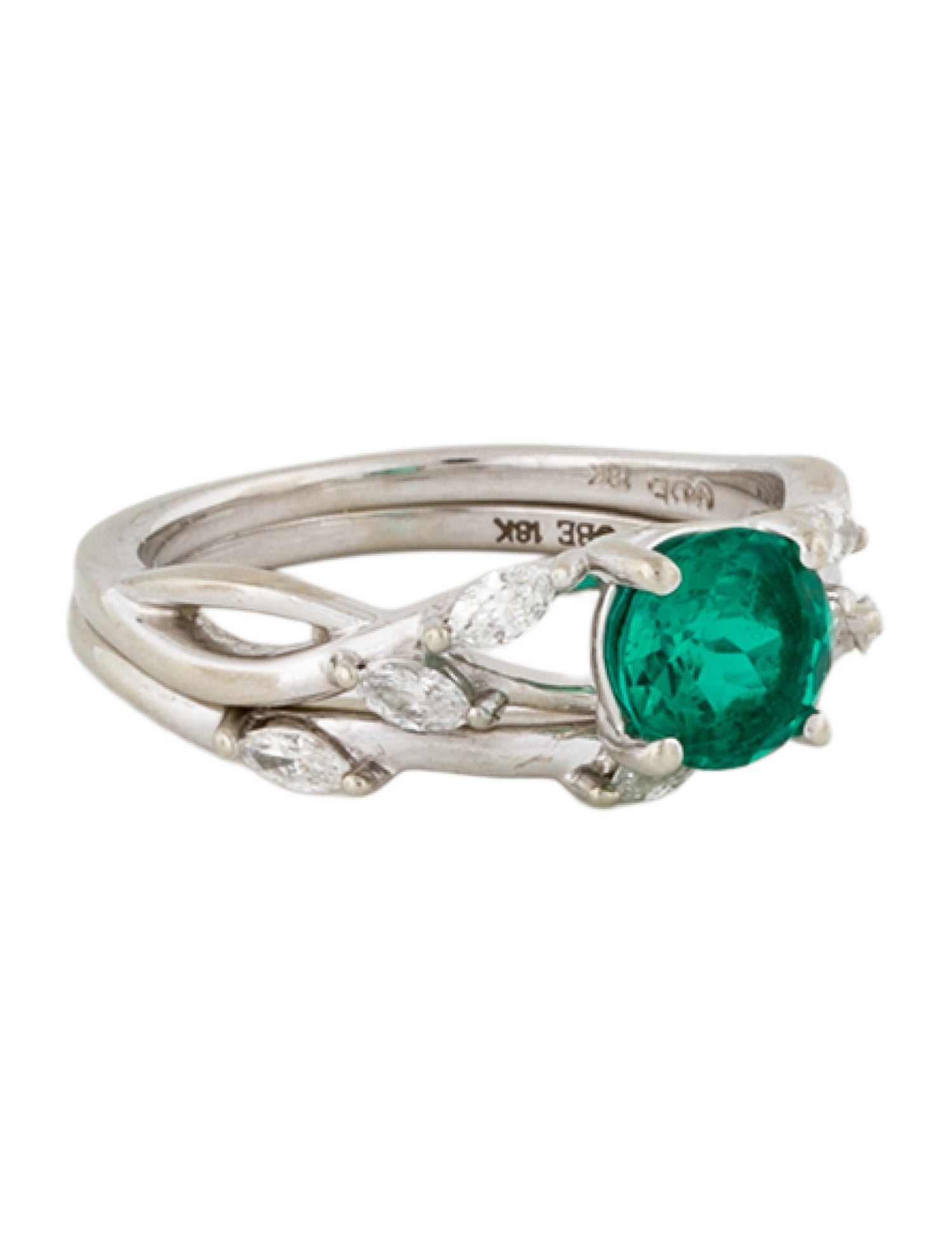 Brilliant Earth 18K Synthetic Emerald & Diamond Willow Wedding Set