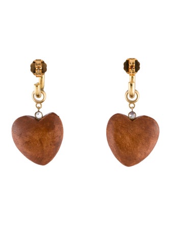 Brinker & Eliza Crystal & Wood Heart Drop Earrings