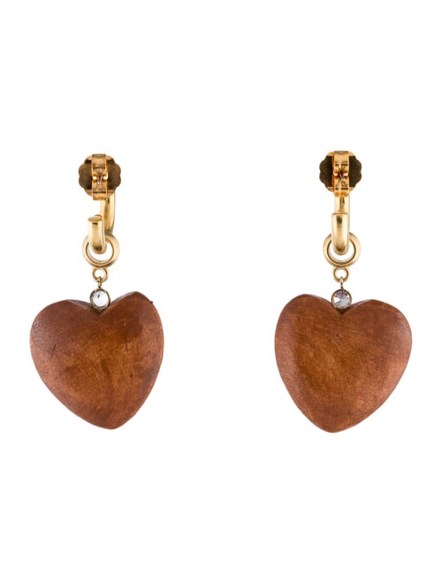 Brinker & Eliza Crystal & Wood Heart Drop Earrings