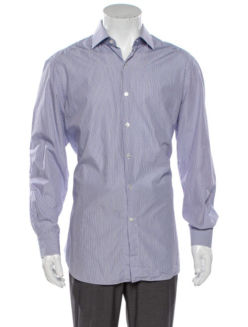 Berluti Striped Long Sleeve Dress Shirt Blue