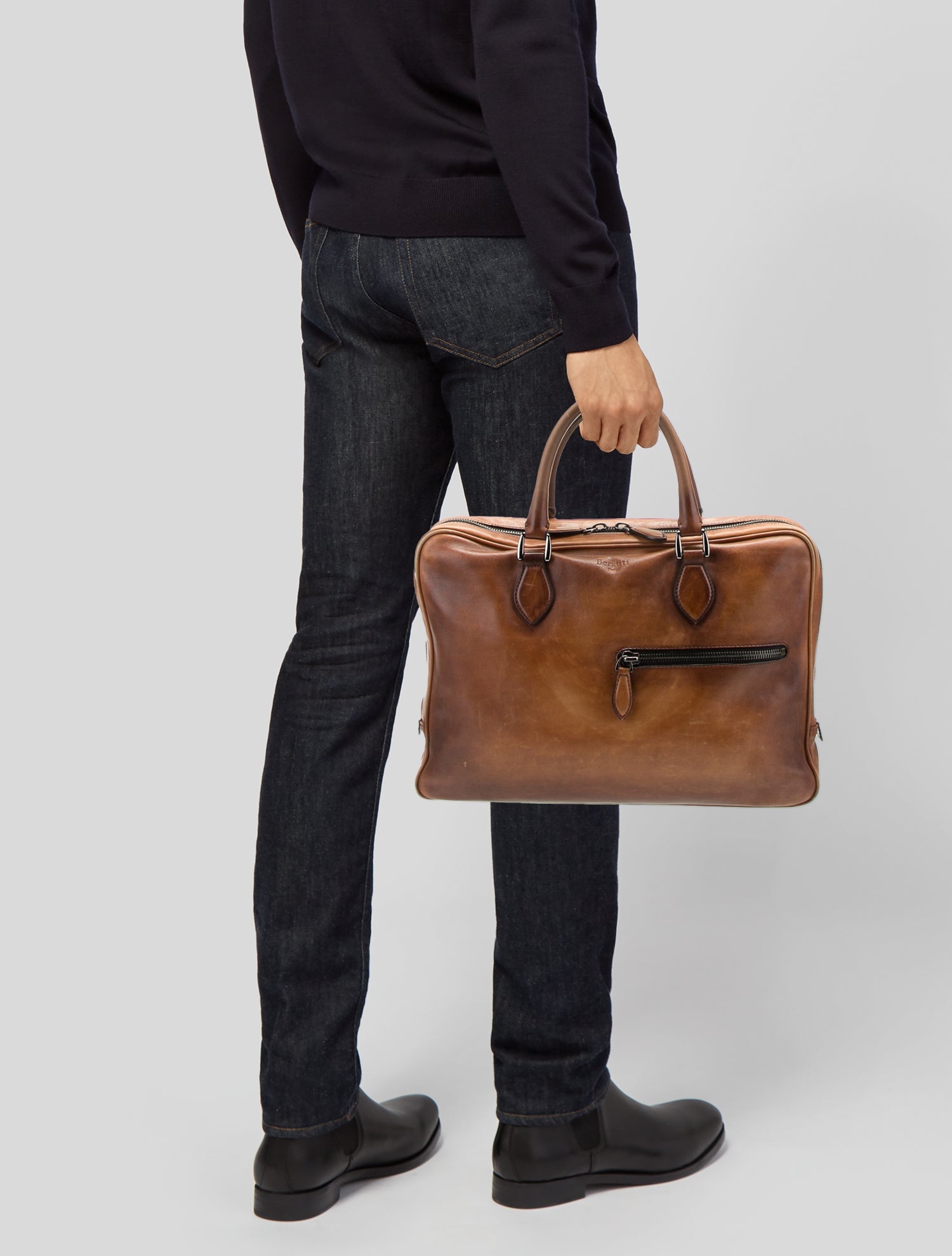 Berluti Pass case Main: Leather Brown mens Used Authentic