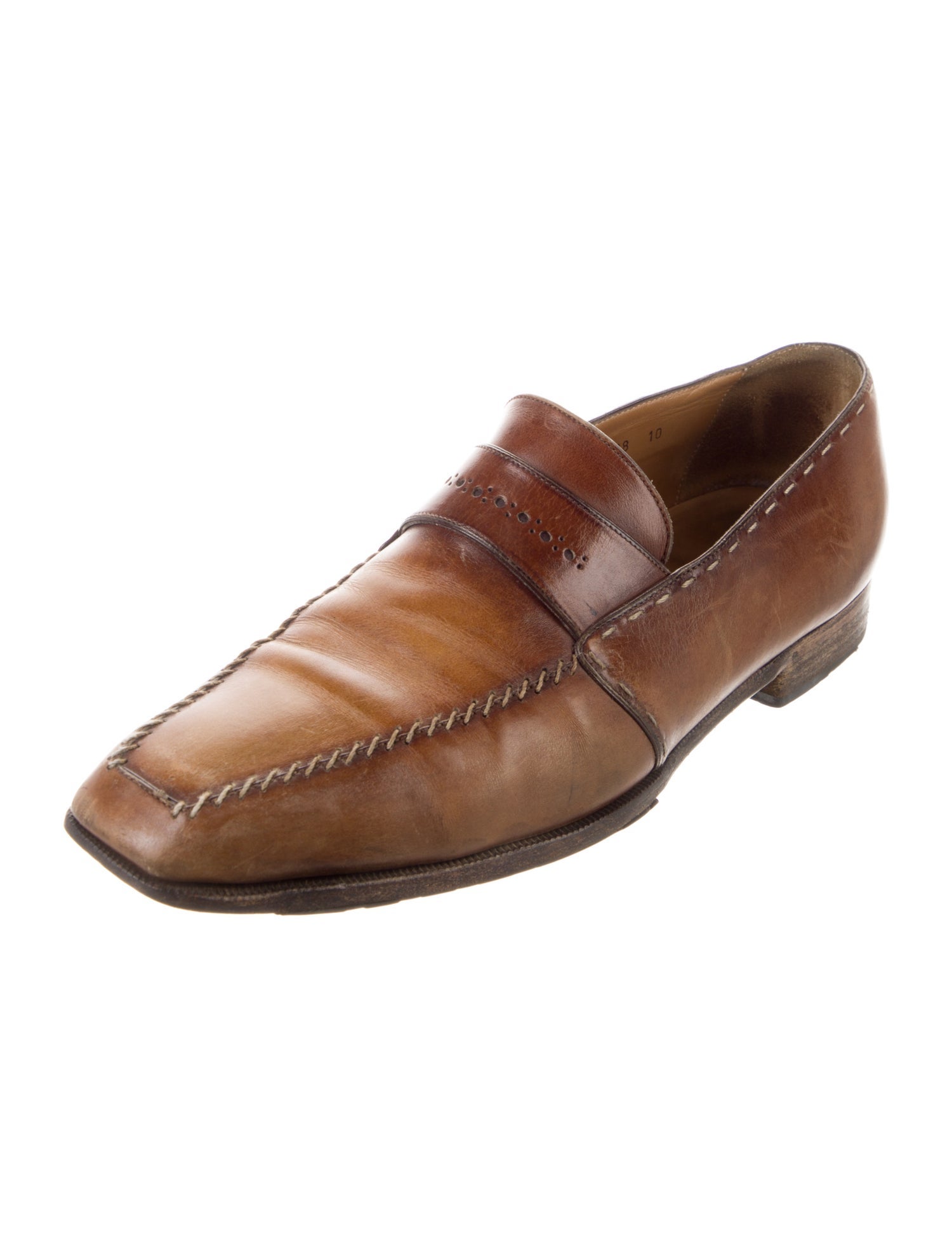 Berluti Leather Whipstitch Trim Dress Loafers