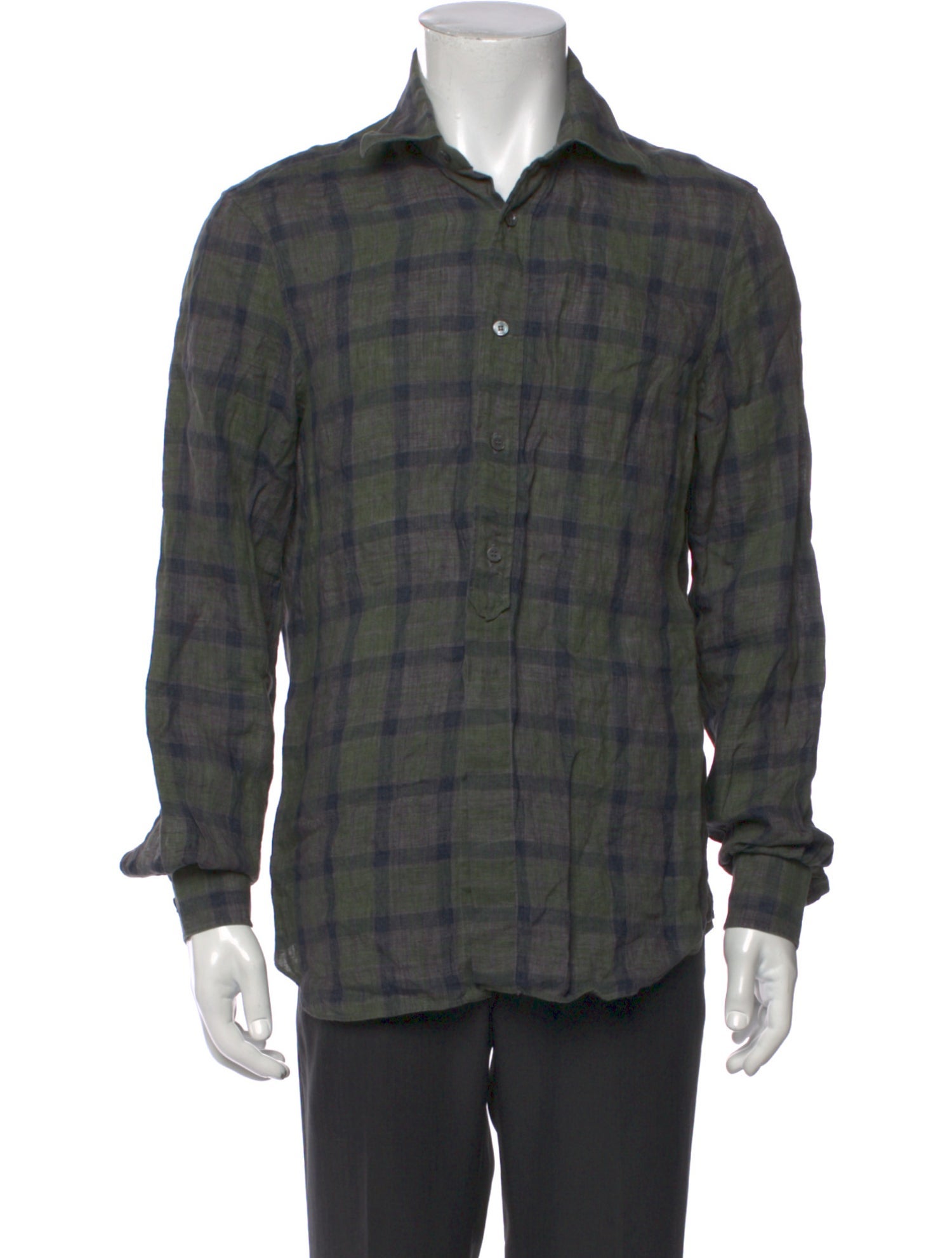 Berluti Linen Plaid Print Shirt