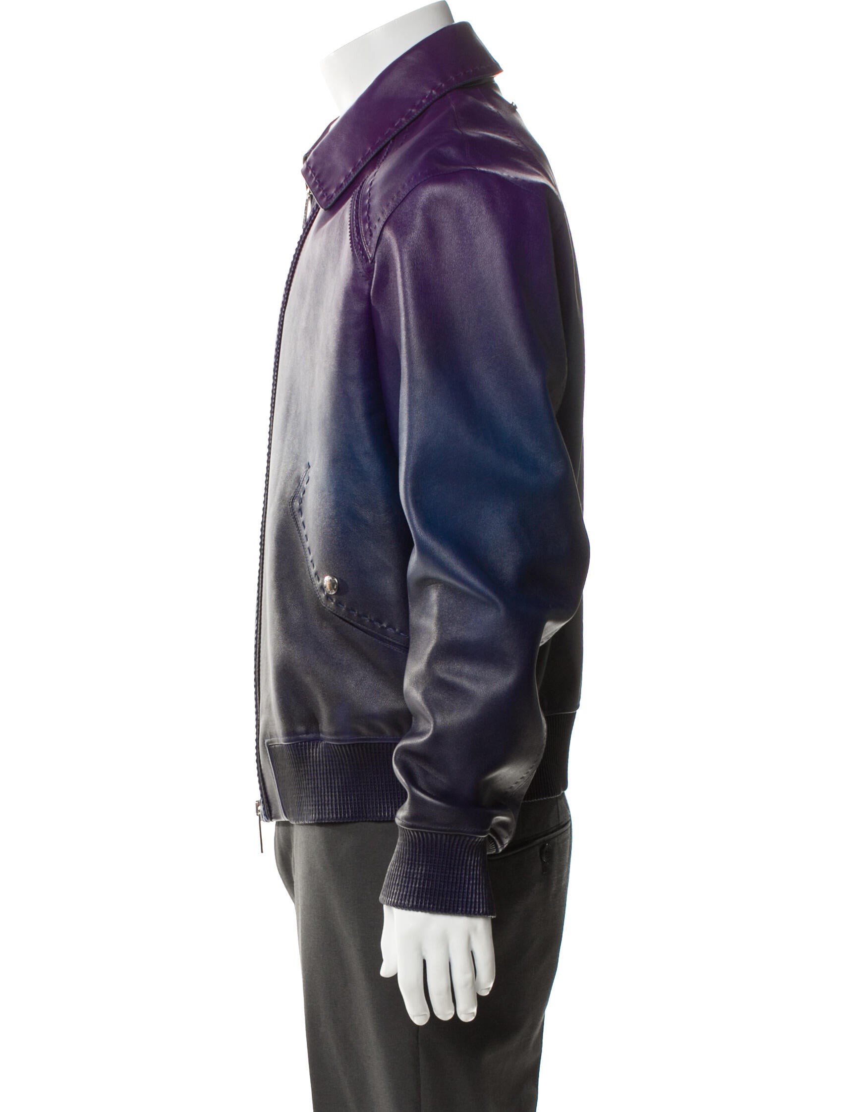 Berluti Calfskin Colorblock Pattern Moto Jacket