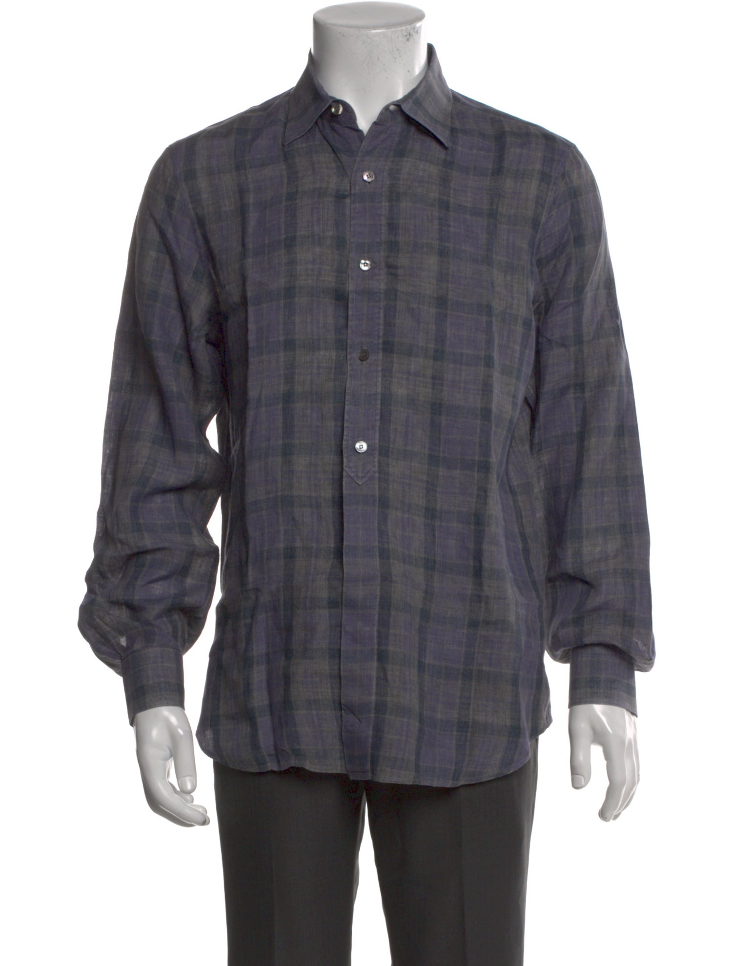 Berluti Linen Plaid Print Shirt