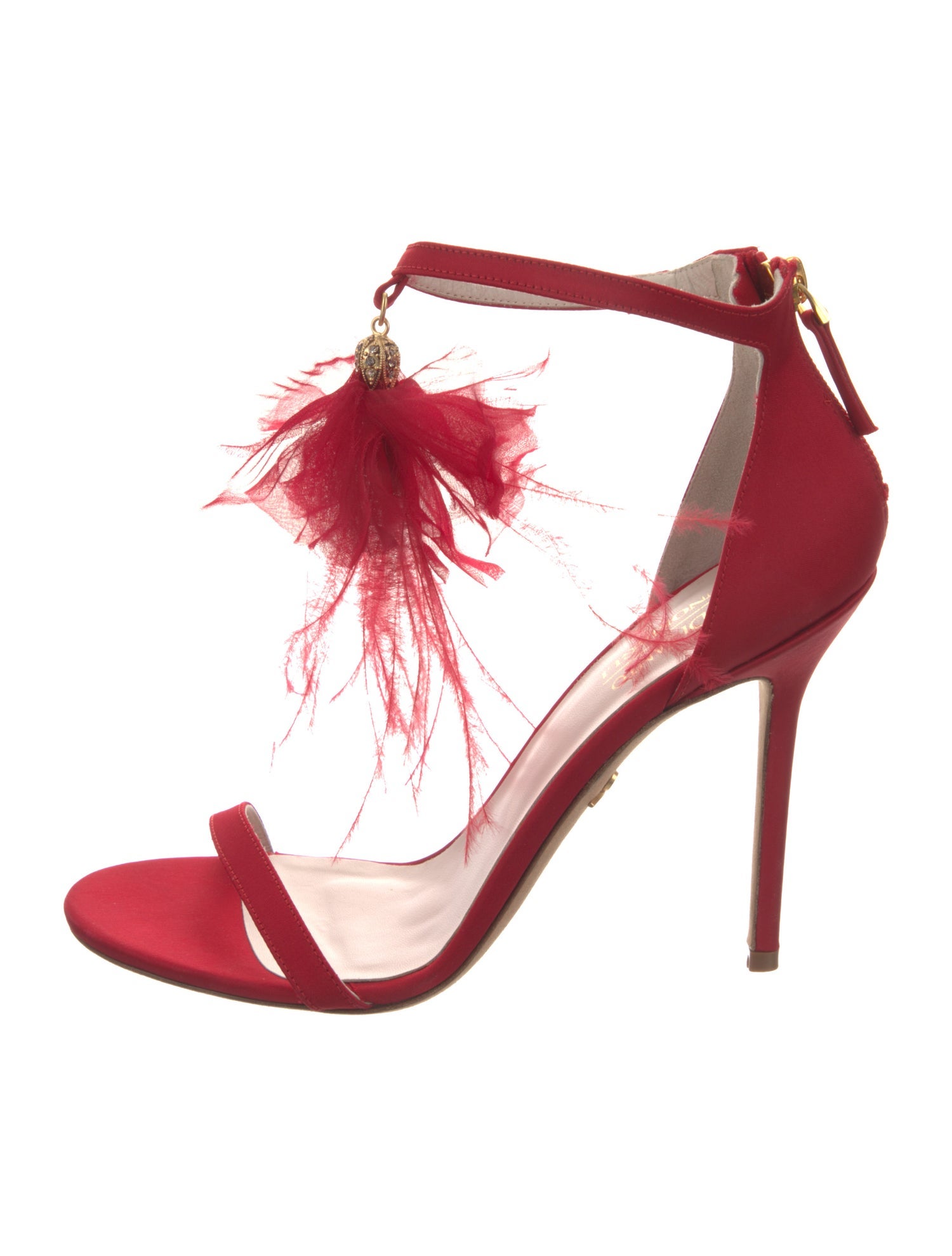 Bruno Magli Satin Feather Trim Sandals