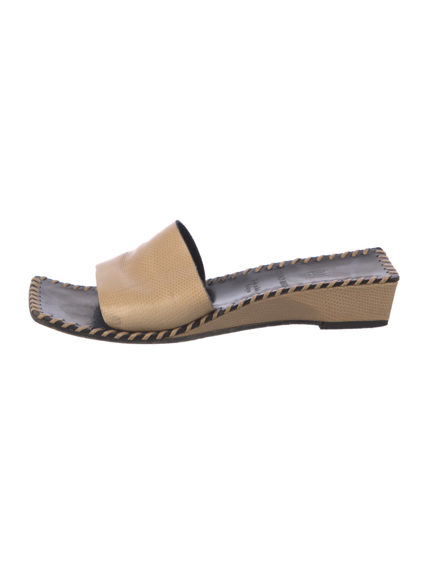Bruno Magli Leather Whipstitch Trim Slides