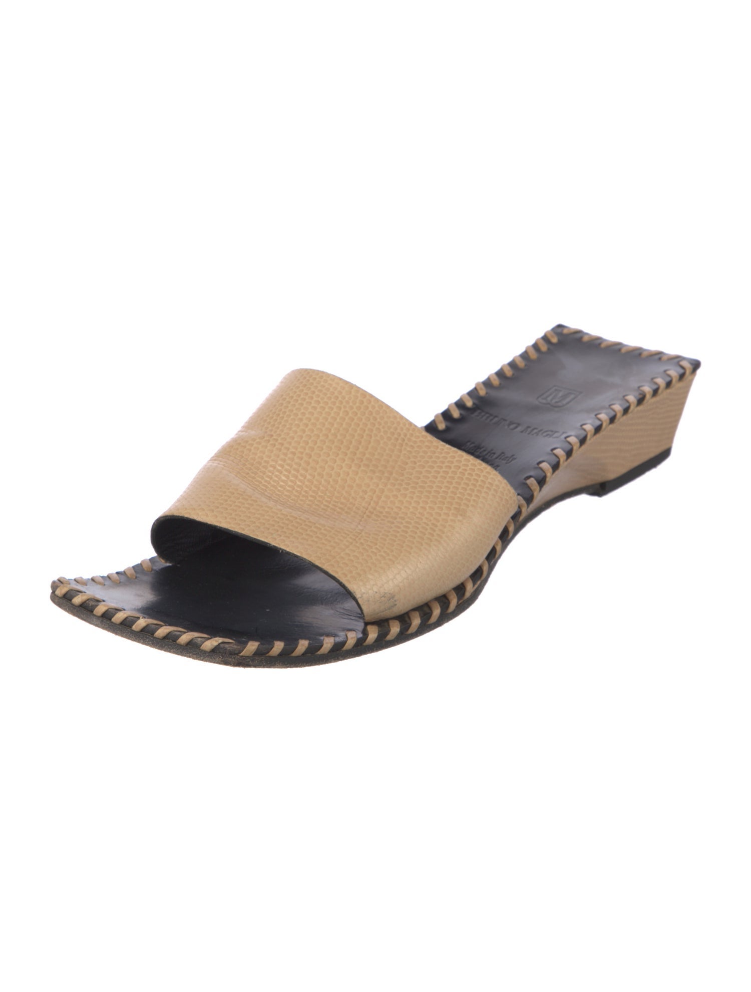 Bruno Magli Leather Whipstitch Trim Slides