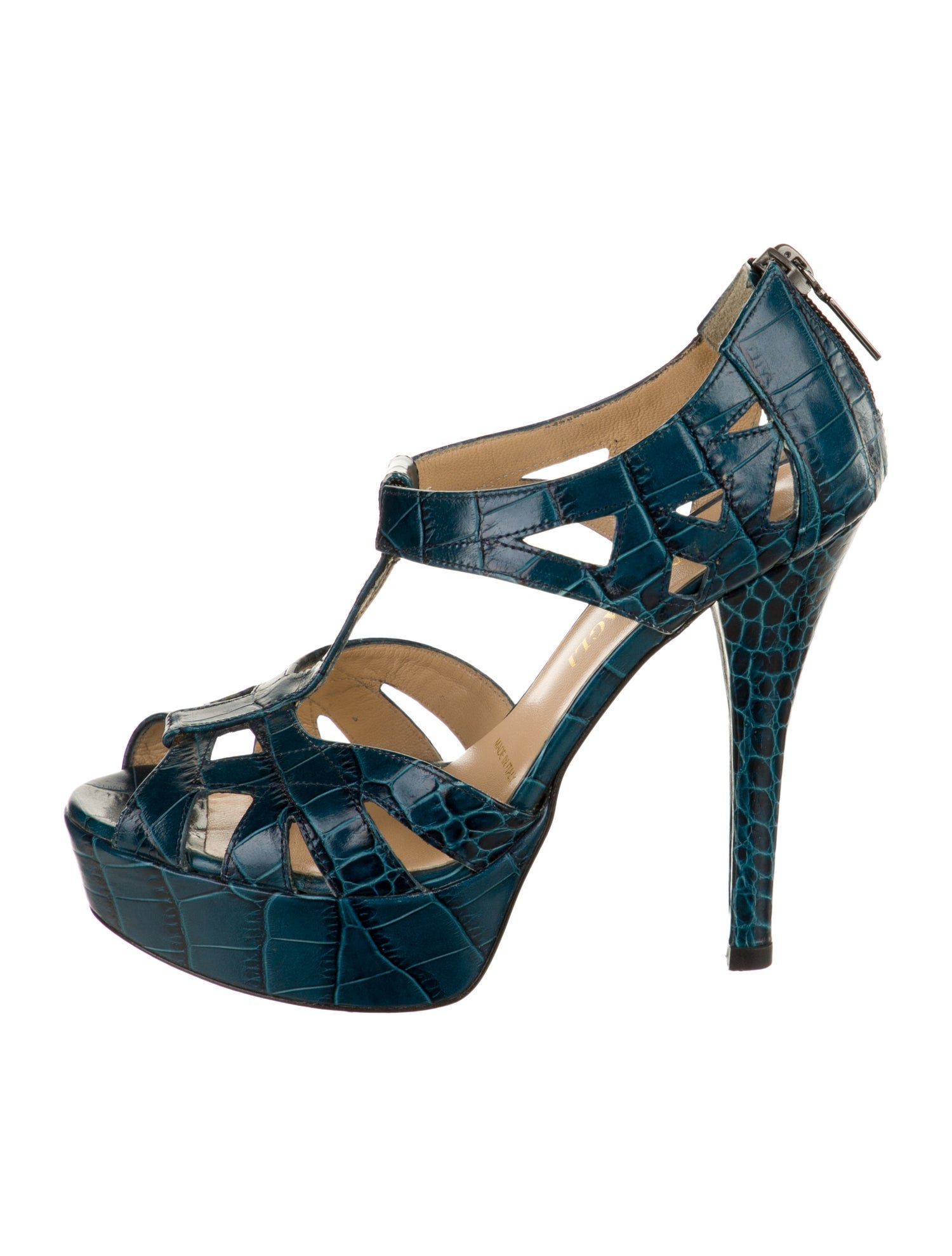 Bruno Magli Embossed Leather T-Strap Sandals