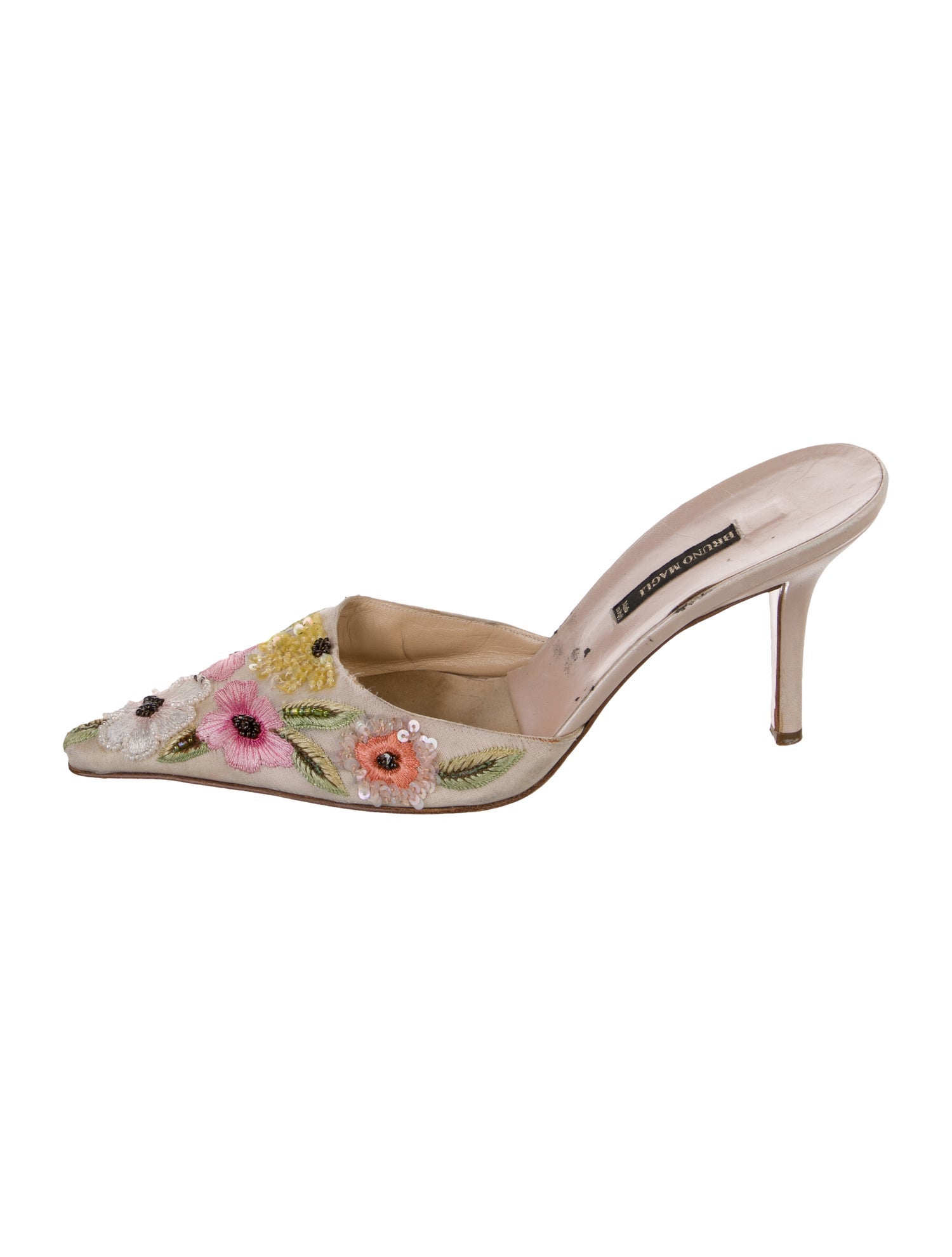 Bruno Magli Leather Floral Print Mules