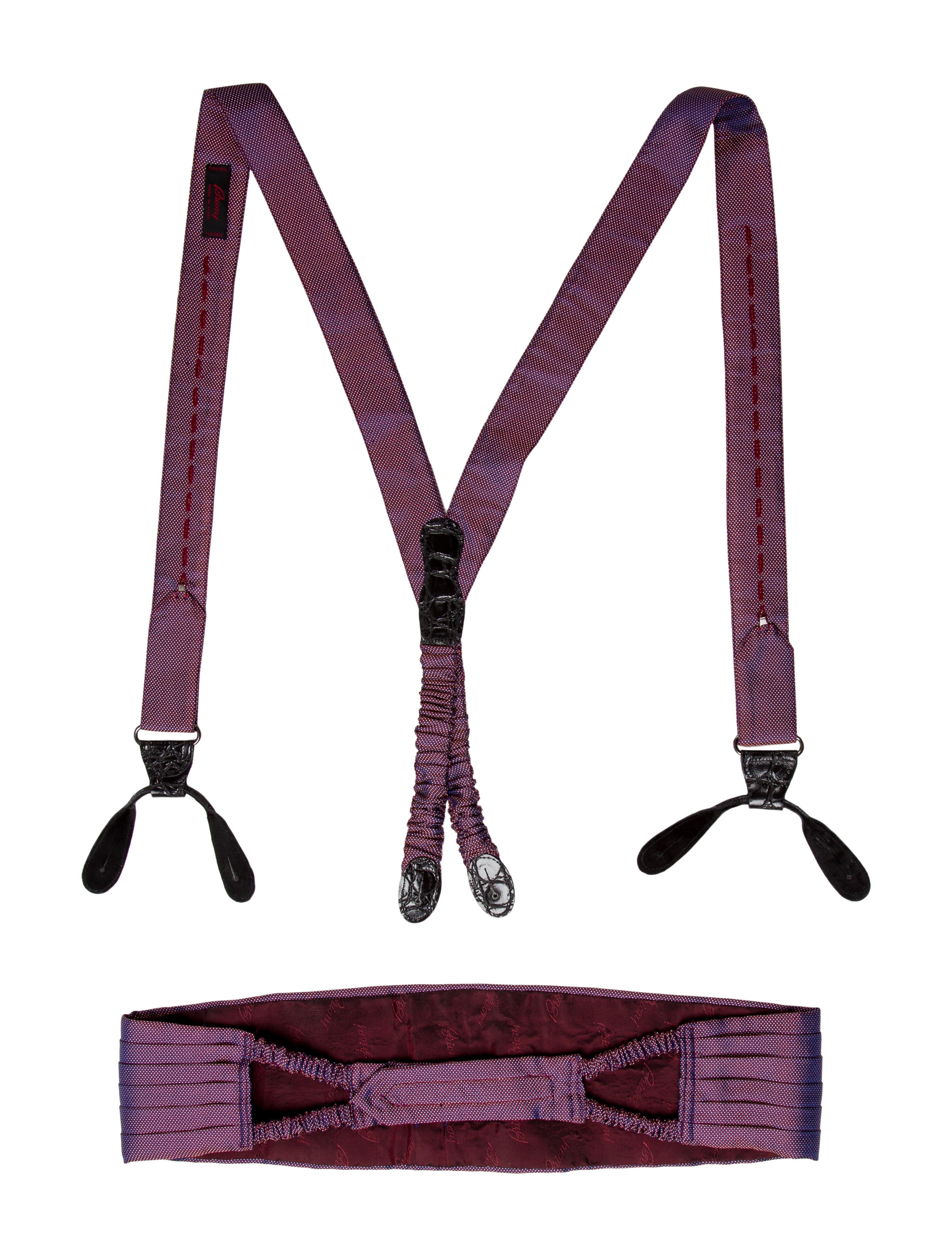 Brioni AlligatorTrimmed Suspenders & Cummerbund Set Burgundy