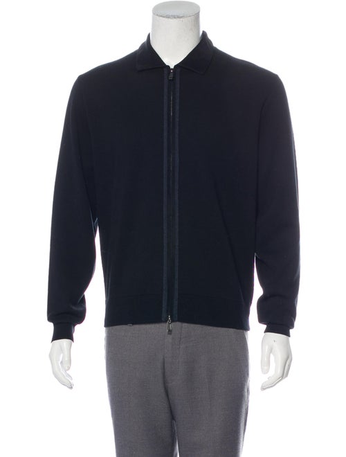 Brioni Suede-Trimmed Wool Sweater w/ Tags black