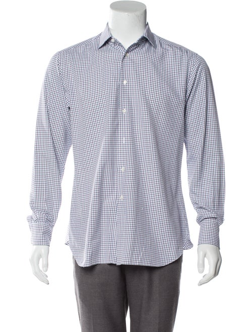 Brioni Checkered Woven Shirt blue