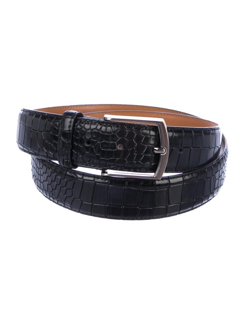 Brioni Embossed Leather Belt black