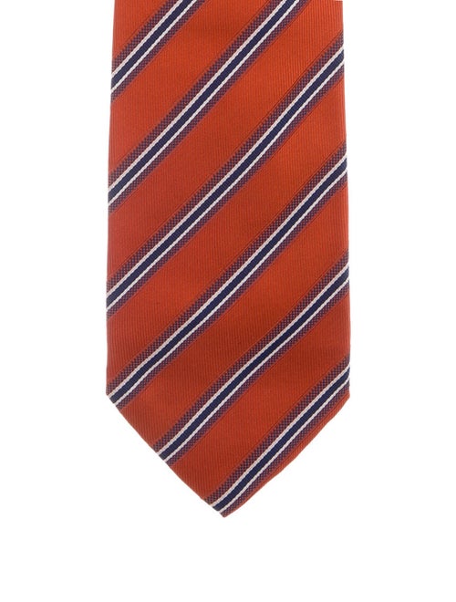 Brioni Striped Silk Tie orange