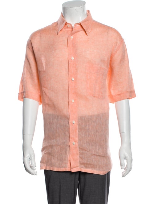 Brioni Linen Short Sleeve Shirt Orange