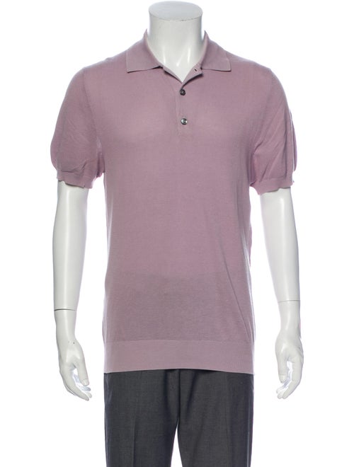 Brioni Collar Short Sleeve Polo Sweater Pink