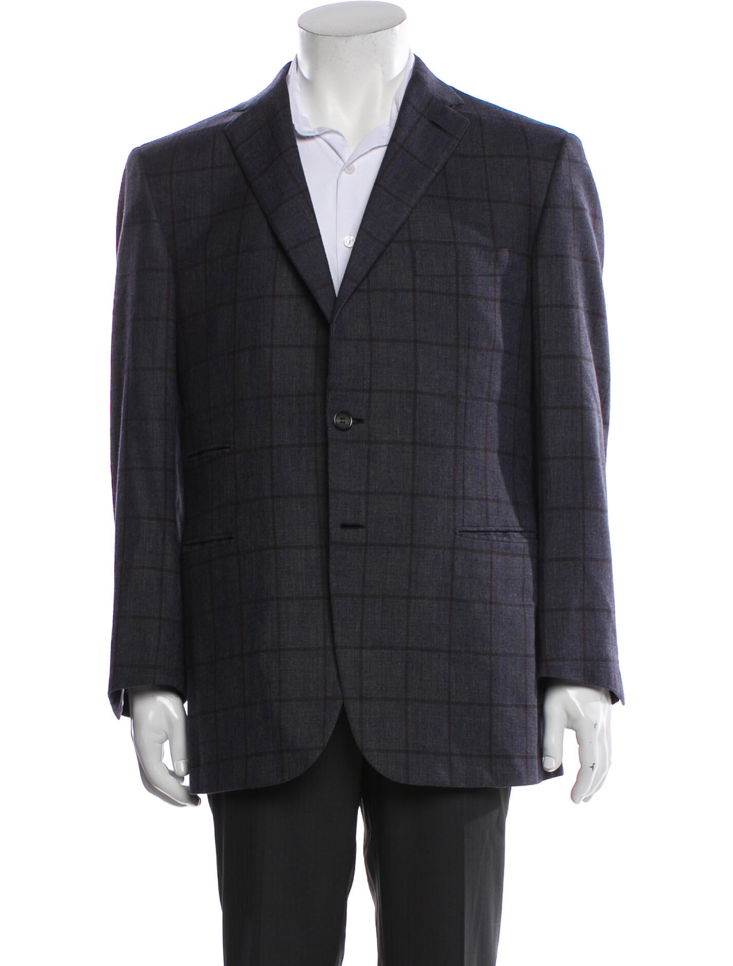Brioni Wool Plaid Print Peacoat