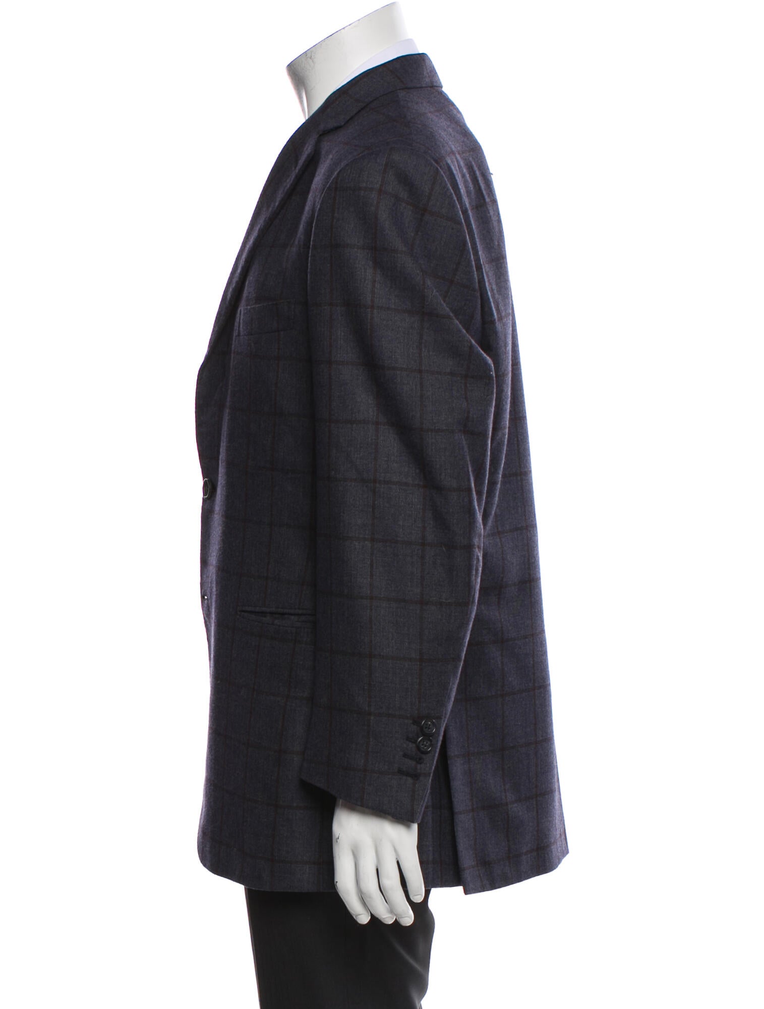 Brioni Wool Plaid Print Peacoat