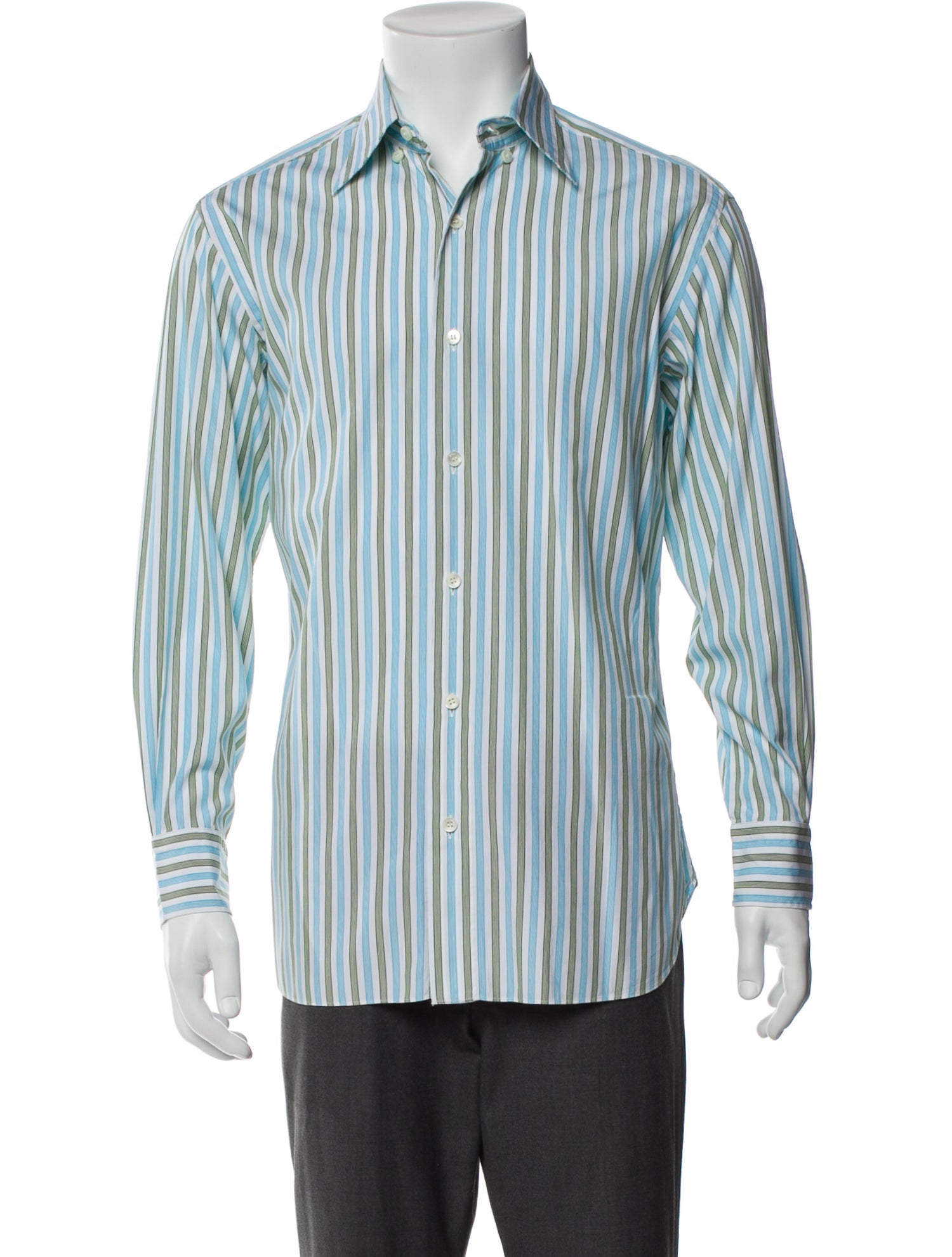 Christian Dior Striped Long Sleeve Shirt - Blue Dress Shirts