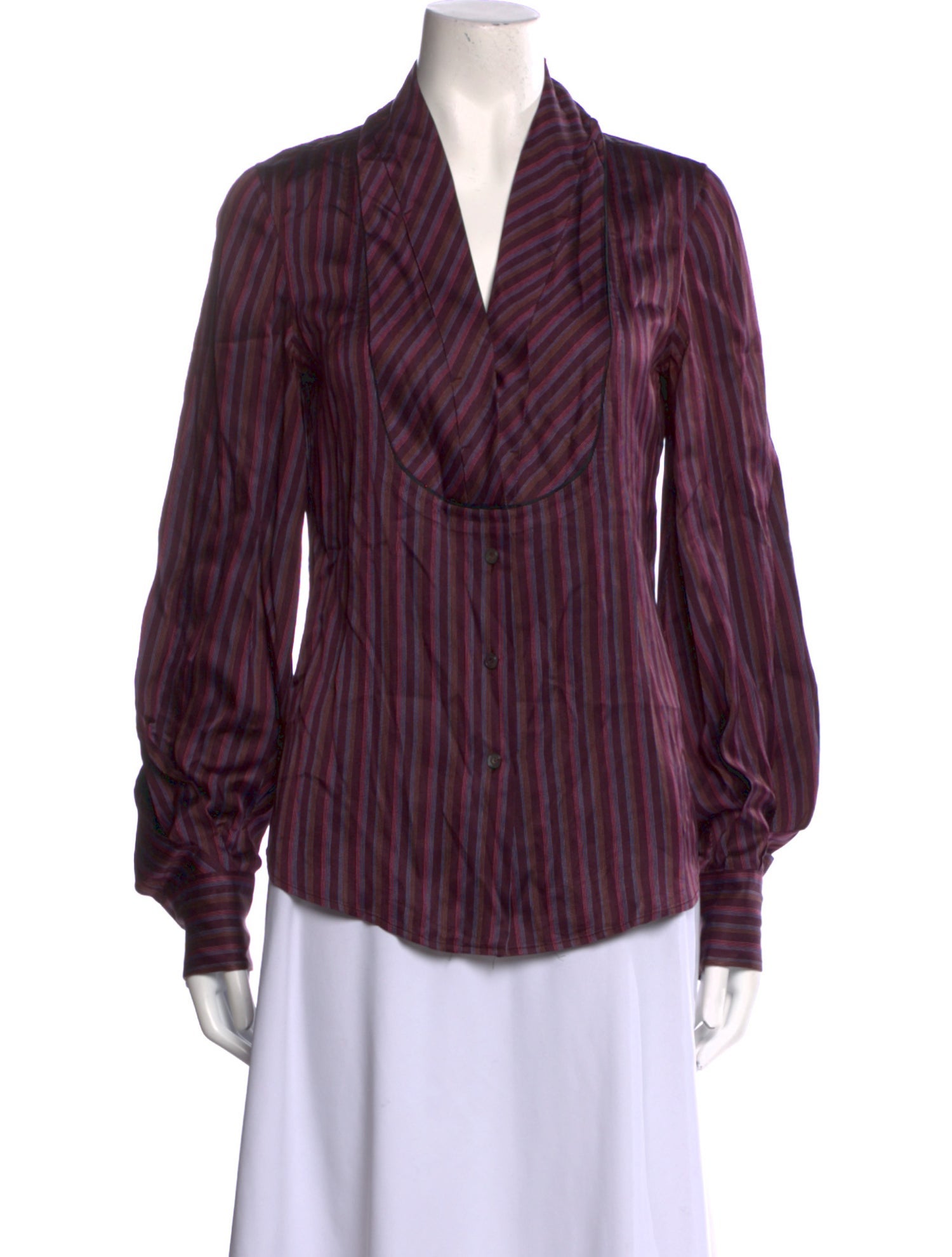 Brioni Striped Long Sleeve Button-Up Top