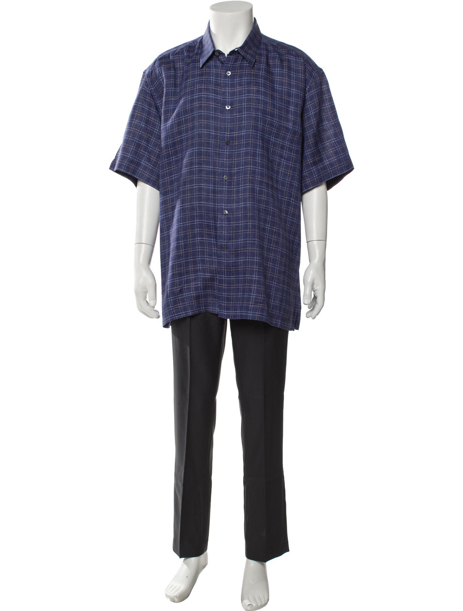 Brioni Linen Plaid Print Shirt